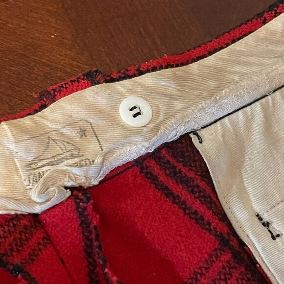 Vintage 1950s Red Plaid Wool Pants Sanforized Rockabilly Button Fly USA flaws - Picture 3 of 15